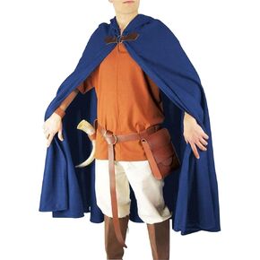 Greenery-GRE Medieval Knight Hooded Cloak for Men Renaissance Velvet Cape with Hood for Cosplay Halloween Costume Dress Up