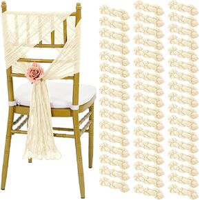 50 PCS Cheesecloth Chair Sashes, 15.7x70 inch Bows Designed Chair Sashes, Chair Cover Chair Sashes Decorations, Universal Chair Decoration for Wedding Reception Banquet Party (Ivory)