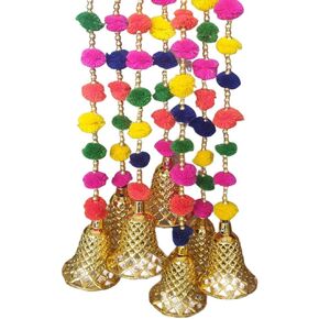 Export Quality Pom Pom Door Hanging Toran, Latkan for Party, Birthday, Wedding, Christmas, Home, Main Door Bandarwar Decoration Item (Multicolor) (Height :- 5 FT) (Pack of 2 Piece)