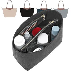 New Dupont Paper Purse Organizer Insert for Longchamp Le Pliage L Handbag Insert (Black&Black, Large)
