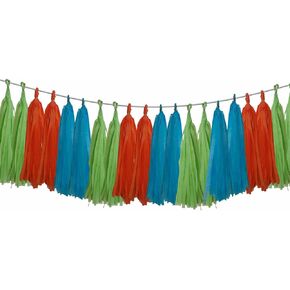 Green Blue Orange Tassel Garland Tissue Paper Tassel Banner,Table Decor,Dinosaur Tassels Party Decorations for Neutral Birthday Wedding Bridal Tassels,DIY Kits,Pack of 15