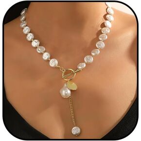 Baroque Pearl Necklaces for Women Dainty irregularity Pearl Pendant Necklace Vintage Y Shaped Necklace Chunky Gold Necklaces Birthday Wedding Jewelry in Saudi Arabia