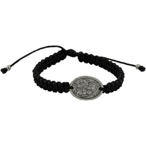 Saint Joseph and Holy Family Medal Bracelet | Sturdy Black Woven Cord | Catholic Jewelry | Great Catholic Gift for First Holy Communion and Confirmation | Adjustable