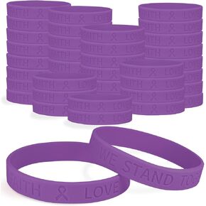 50 Pcs Purple Ribbon Awareness Silicone Rubber Bracelets Bulk Domestic Violence Lupus Epilepsy Pancreatic Cancer Product Gifts Crohn’s Disease Drug Overdose Eating Disorders Items