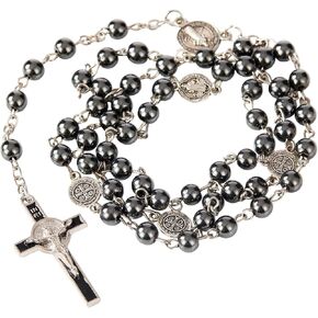 Pink Pearl Glass Rosary for Women and Men with Gift Box, Women Cross Necklaces Rosarios Catolicos Rosary Beads Catholic Gifts in Saudi Arabia
