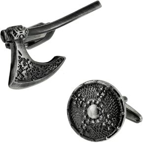 Antique Finish Viking Battle Axe & Shield Cufflinks