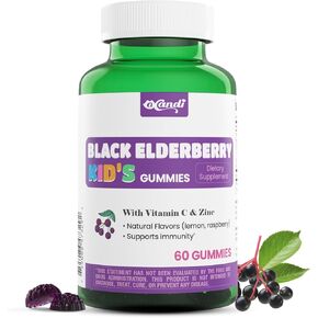Kids Elderberry Gummies 50mg - Daily Immune Support with Vitamin C & Zinc, Natural Berry Flavor, Antioxidant, Gluten Free, 60 Gummies (2-Month Supply)