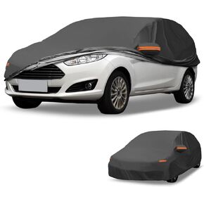 All-Weather Waterproof Car Cover - UV-Resistant Outdoor Full Exterior Protection for Ford Fiesta Hatchback 2008-2022 Black with Right Side Zipper
