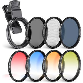 NEEWER 67mm Clip On Filters Kit for Phone & Camera, CPL, ND32 ND Filter,Star Filter,4 Graduated Color Filter, 52-67mm Adapter Ring, Phone Lens Clip Compatible with iPhone 14 Pro Max 14 13 12 11 in Kuwait