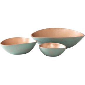 ANDALUCA Set of 3 Turquoise Copper Rustic Metal Finish Decorative Bowls