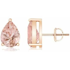 2.00 Ct Pear Cut Simulated Morganite Stud Earrings 14K Rose Gold Finish 925 Silver, Peach