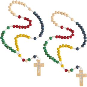 Needzo My First Rosary, Colorful Wood Prayer Beads with Cross Pendant, Baptism Gifts, 11 Inches (Pack of 2)
