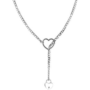 Womens Heart O-Ring Slip Chain Necklace Punk Rock Cuban Collar Necklace Jewelry Stainless Steel Handmade Womens Adjustable Y-Necklace Heart Locking Clasp with Key