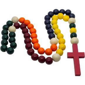 31" Long Chunky Wooden Rosary | Catholic Wall Decorative Rosary | Painted in Rainbow Colors | Easy to Hold 21mm Beads | Hang up or Use for Prayer