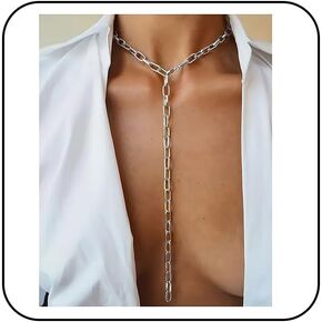 Paperclip Chain Y Lariat Necklace Gold Chain Lariat Necklace Chunky Chain Y Drop Necklace Long Paperclip Chain Y Shape Dangle Necklace Statement Charm Necklace