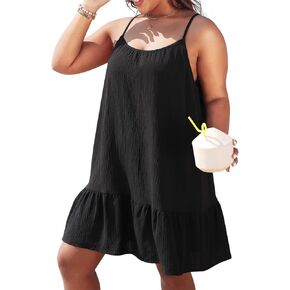 Pinup Fashion Women's Plus Size Cover Up Dress Summer Spaghetti Strap Casual Swing Beachwear