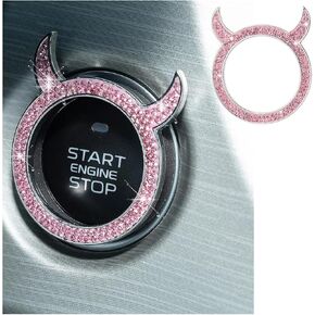 Bling Car Engine Start Ring Decoration Ring ، Crystal Rhinestone Auto Engine Push Butting Button Ring Cover ، Start Button Button Lgnition Starter Knob ، Universal for RV ، SUV ، Truck (Pink)