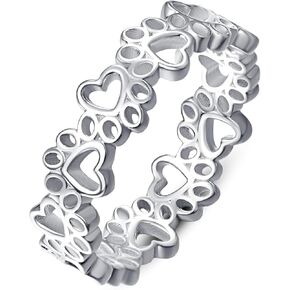 PRAYMOS Dog Paw Rings for Women S925 Sterling Silver Cute Cat Puppy Paw Print Ring Stackable Ring Pet Jewelry Gifts Size 5-11