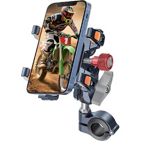 Motorcycle Phone Holder, Mountain Off-Road Motorcycle Handlebar Phone Mount, Equipped with 7 Locking Devices and 4 Shock absorbers,for Bike Bicycle Scooter ATV Fit Suitable for All Smartphones.