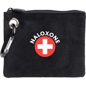 Naloxone Canvas Bag with Zipper Pouch for Naloxone Nasal Spray Opioid Overdose Prevention Kits. High-Visibility Labeling and Holds Two Naloxone Nasal Sprays. Naloxone NOT INCLUDED (Black, Single)