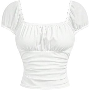 SOLY HUX Girl's Square Neck Short Sleeve T-Shirt Y2K Kawaii Lace Trim Tee Tops Coquette Aesthetic Clothes
