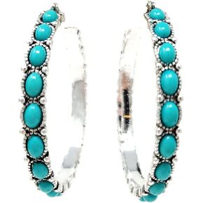 Emulily Western Navajo Texture Hoop Earrings Boho (Turquoise)