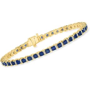 Ross-Simons 10.00 ct. t.w. Sapphire and .50 ct. t.w. Diamond Tennis Bracelet in 18kt Gold Over Sterling
