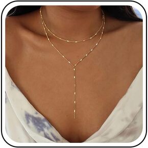 Layered Y Lariat Necklace Gold Chain Lariat Necklace Minimalist Chain Y Drop Necklace Long Chain Y Shape Necklace Layering Flat Chain Drop Necklaces