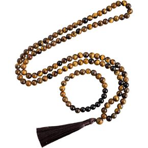 قلادة زملاء طويلة من عين النمر الأسود وسردية جابا مالا سوار المعصم الملبوس (8 مم/0.32 بوصة)