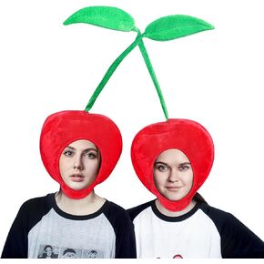Warmtree Funny Cherry Hat Cute Hat Novelty Plush Hat Cherry Party Hat Dress Up Hat for Halloween Costume Cosplay Party, Pack of 2