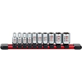 10Piece 1/4" Drive Chrome Socket Rail 6Pt SAE Standard