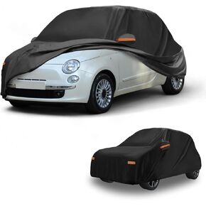 All-Weather Waterproof Car Cover - UV-Resistant Outdoor Full Exterior Protection for Fiat 500 2007-2022 190T-PU Black with Right Side Zipper