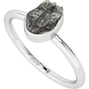 Natural Raw/Rough Meteorite Stackable Ring for Women in Sterling Silver, August Birthstone Jewelry Gifts for Her (Bezel-Set)