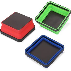 Unifizz Upgrade Collapsible Magnetic Parts Tray Set, 3 Pack, Foldable Magnetic Tool, 4.25 inch Square Silicone Bowls