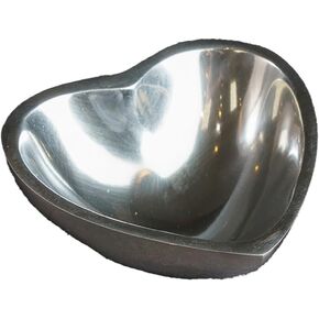 Heart Shaped Trinket Dish - 3 x 3 Inch Silver Tone Polished Aluminum Candy Nut Serving Bowl