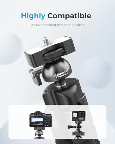 Ubeesize Flexible Mini Phone Tripod, Portable and Adjustable Camera Stand Holder with Wireless Remote and Universal Clip, Compatible with Cellphones, Sports Cameras in Kuwait