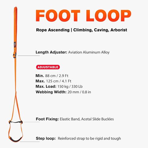GM CLIMBING Foot Loop Ascender Sling Adjustable for Rope Ascending Climbing Arborist Caving Aid Climbing Gear SRT Rope Walking Frog Ascending in Kuwait