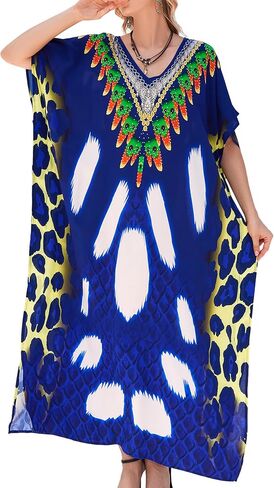 Plus Size Kaftan Dresses for Women Beach Cover Ups Swimwear with V-Neck Lightweight Caftans for Vacation Dress in Kuwait