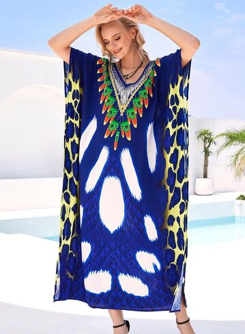Plus Size Kaftan Dresses for Women Beach Cover Ups Swimwear with V-Neck Lightweight Caftans for Vacation Dress in Kuwait