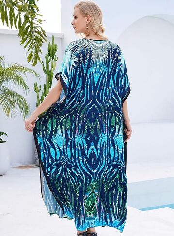 Plus Size Kaftan Dresses for Women Beach Cover Ups Swimwear with V-Neck Lightweight Caftans for Vacation Dress in Kuwait