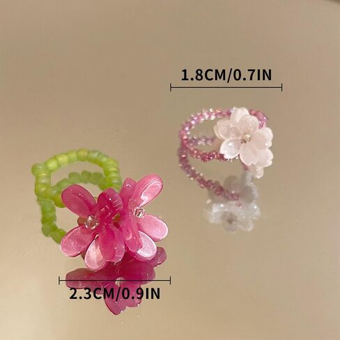 2PCS Handmade Crystal Beads Rings Set For women, Cute Vintage Colorful Solid Glass Beads Aesthetic Stretch Finger Rings for Women Holiday Bohemian Jewelry in Saudi Arabia