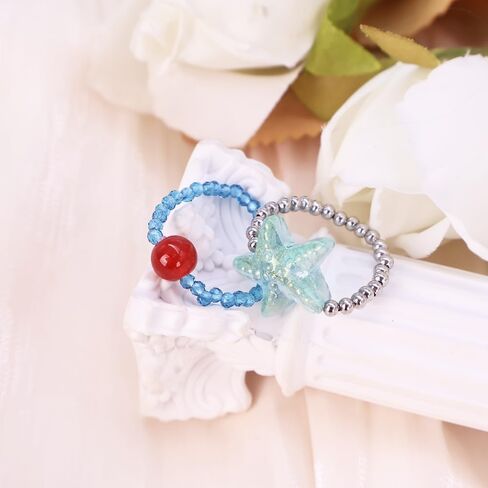 2PCS Handmade Crystal Beads Rings Set For women, Cute Vintage Colorful Solid Glass Beads Aesthetic Stretch Finger Rings for Women Holiday Bohemian Jewelry in Saudi Arabia