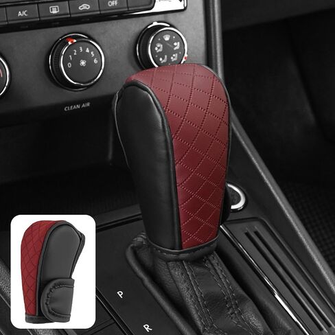 Leather Car Gear Shift Knob Cover, Exquisite Embroidery Design, Durable Anti-Slip Shifter Lever Protector, Universal Shift Knob Decoration Accessories for Most Car, SUV, Truck (Burgundy) in Saudi Arabia