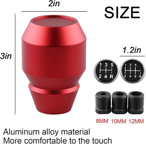 Car Shift Knob, Aluminum Alloy Manual Automatic Vehicle Gear Shifter Knob, 5 6 Speed Automotive Gear Lever Stick Shift Handle Replacement Accessories, Universal for SUV, Sedan, Truck (Red) in Kuwait