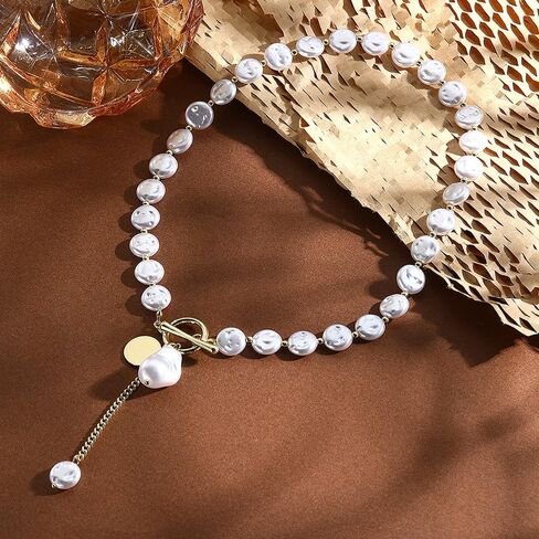Baroque Pearl Necklaces for Women Dainty irregularity Pearl Pendant Necklace Vintage Y Shaped Necklace Chunky Gold Necklaces Birthday Wedding Jewelry in Saudi Arabia