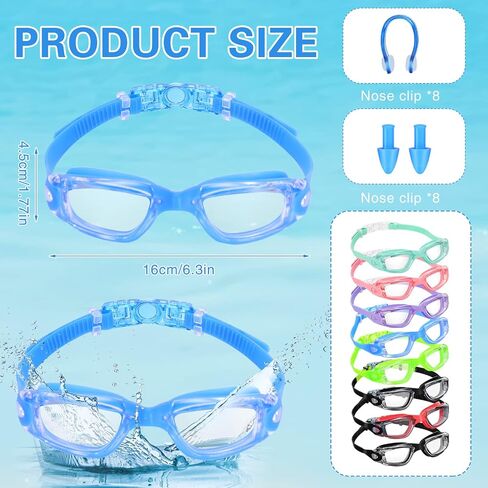 Fabbay 8 Pcs Swim Goggles No Leaking Swimming Goggles for Kids UV Protection Pool Goggles Anti Fog Swimming Glasses with Waterproof Nose Clips and Earplugs for Teen Youth Kids (Earplug Style) in Saudi Arabia