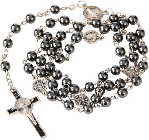Pink Pearl Glass Rosary for Women and Men with Gift Box, Women Cross Necklaces Rosarios Catolicos Rosary Beads Catholic Gifts in Saudi Arabia