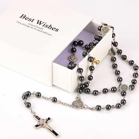 Pink Pearl Glass Rosary for Women and Men with Gift Box, Women Cross Necklaces Rosarios Catolicos Rosary Beads Catholic Gifts in Saudi Arabia