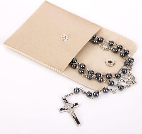 Pink Pearl Glass Rosary for Women and Men with Gift Box, Women Cross Necklaces Rosarios Catolicos Rosary Beads Catholic Gifts in Saudi Arabia