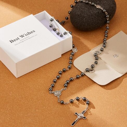 Pink Pearl Glass Rosary for Women and Men with Gift Box, Women Cross Necklaces Rosarios Catolicos Rosary Beads Catholic Gifts in Saudi Arabia